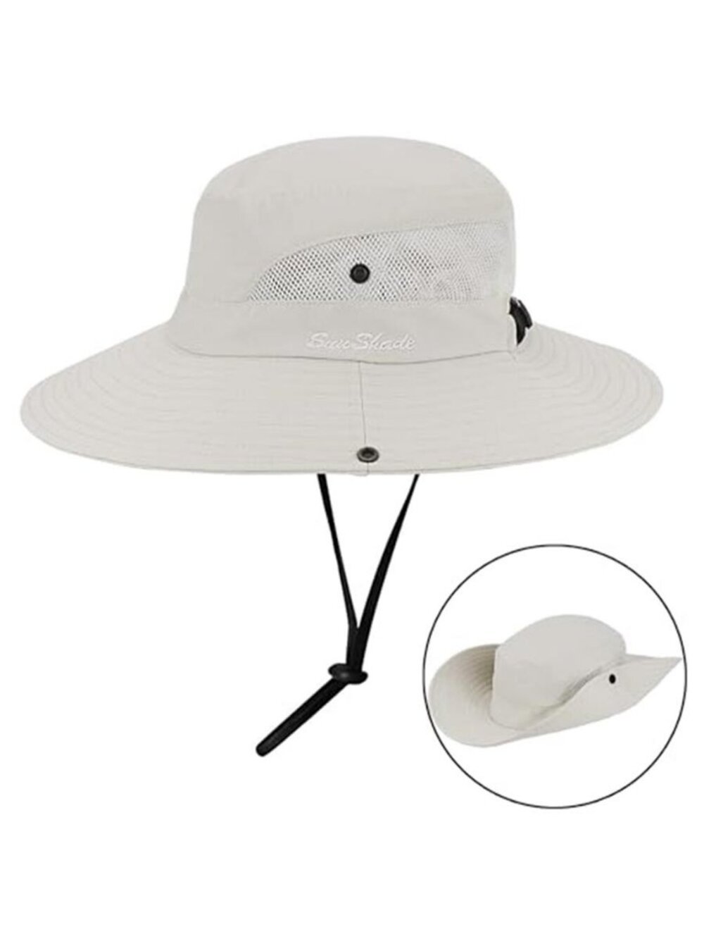 Beige Wide Brim Sun Hat Women UV Protection Ponytail Beach Fishing Hat - Picture 2 of 7